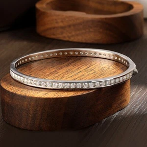 2.5MM Moissanite Men Bracelet Women Bangle S925 Silver 18K White Gold Plated GRA - Picture 1 of 16