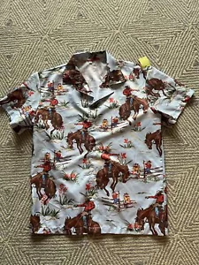 VTG Polyester Cowboy Short Sleeve Button Shirt - Light Blue/Multicolor - Small - Picture 1 of 4