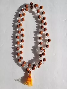 Rudraksha and Quartz Crystal Mala Prayer Beads 108 Necklace. Sacred to Shiva. - Picture 1 of 4