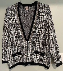 SUPER CUTE!! Chicos Cardigan Sweater  Novelty Yarn Detail ) BLK/ White..Sz.4 NWT - Picture 1 of 7