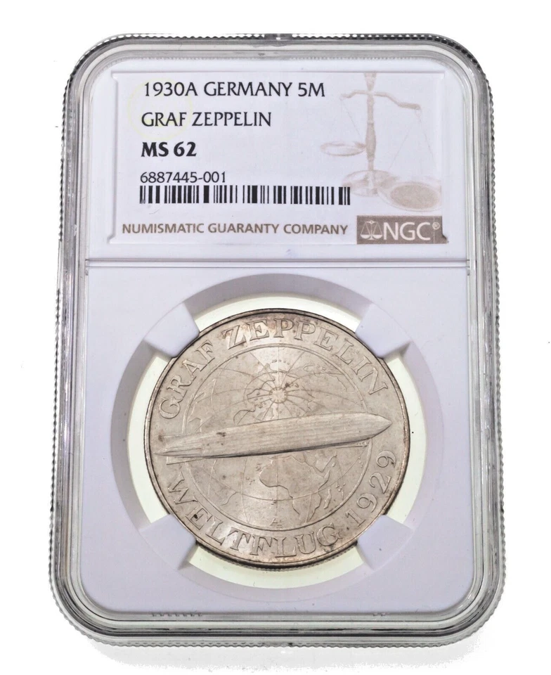 1930 Germany 5 Mark Graf Zeppelin Flight Graded by NGC as MS-62, KM 68 - Image 1 of 4
