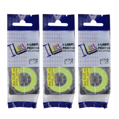 Cartucho de fita amarelo fluorescente 3PK XR-9FYW para etiqueta Casio KL-60 EZ 9mm - Imagem 1 de 4