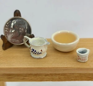 handpainted milk jug, bowl of egg whites, measuring cup 1:12 Dollhouse Miniature - Picture 1 of 5