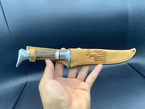 Coltello da caccia originale tedesco Solingen WITBY Bowie manico cervo fodero in pelle - Foto 1 di 14