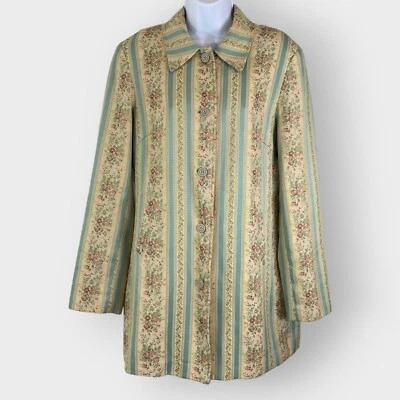 Черный заклепки женщин гобелен Blazer куртка | большой | с подкладкой | длинная линия | цветочный - Изображение 1 из 4