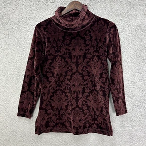 Jones New York Top Womens Small Petite Brown High Neck Velvet Burnout Whimsigoth - Picture 1 of 5