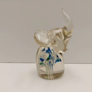Art Glass Elephant Paperweight With Flowers Handblown - Picture 1 of 10