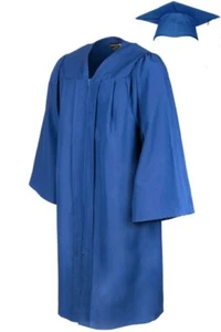 Kinder Abschlusskleid & Kappe Mörserbrett matt königsblau (passt 4'0""-4'2"" Neu in Verpackung - Bild 1 von 3