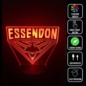 ESSENDON BOMBERS AFL TEAM 3D Acrylic LED 7 Colour Night Light Touch Table Lamp - Bild 1 von 4