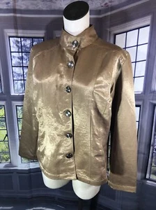 Chicos 2 L Gold Metallic Shine Big Buttons Stand collar lined Heavy Jacket 🧡 - Picture 1 of 12