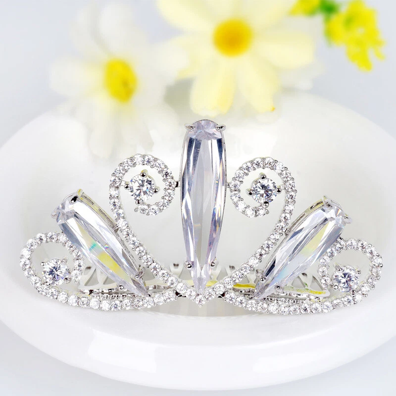 Peine de pelo de circón blanco corona pequeña de alta gama enchapado en oro accesorios para el cabello de mujer Foto 1 de 4