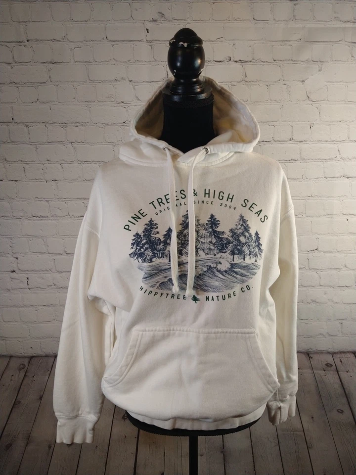 EUC women's HIPPIE TREE / SURF & STONE CO white pullover hoodie - size MED - Image 1 of 4