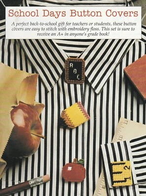 Teacher School Days Button Covers - 10 count pc - Plastic Canvas Pattern ONLY - Image 1 of 2