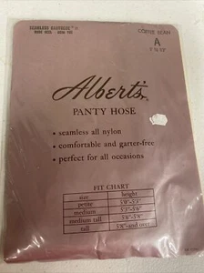 VTG 70s Albert's Seamless Cantrese II Pantyhose Sz A Coffee Bean Nylon nude heel - Picture 1 of 6