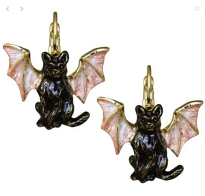 Kirks Folly Sabrina Bat Cat Leverback Earrings (Goldtone) HALLOWEEN - Picture 1 of 3