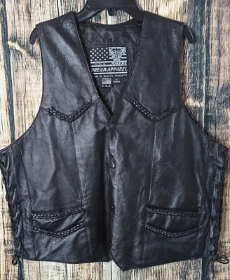 Chaleco de Motocicleta Vintage Bikers Dream Apparel Talla Mediana Cuero Negro Trenzado Foto 1 de 4
