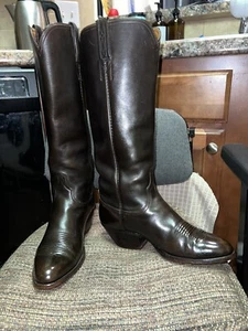 Vtg Lucchese Handmade Classics San Antonio Mens Sz 8E Brown 17” Riding Boots WOW - Picture 1 of 24