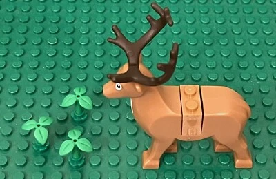Lego Navidad Reno, Marrón Oscuro Cuernos Ciervo Animal, 3 Plantas Tallo con 3 Hojas Foto 1 de 3