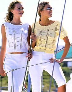 Knitting pattern copy Two lacy summer tops 1 vest, 1 tee DK yarn 32-42" 165F - Picture 1 of 4