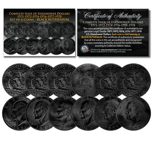 EISENHOWER IKE DOLLARS BLACK RUTHENIUM 6-COIN Complete Set of 6 Years 1971-1978 - Picture 1 of 3