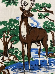 Vintage Houghton Lake Michigan Souvenir Beach Towel DEER Trees Pine Cones NOS - Picture 1 of 9