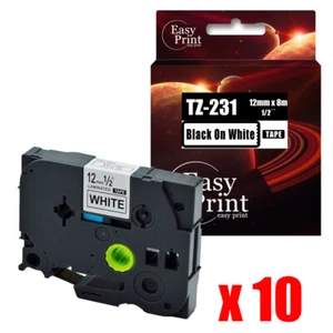 10 Stück Schwarz auf Weiß TZ-231 Etikett mit Brother TZe-231 P-Touch Band 12 mm x 8 m - Bild 1 von 1