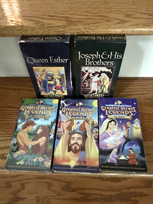 VHS 5 Tape Lot ~ GREATEST HEROES LEGENDS ADVENTURES ~ Bible Stories ~ 1 is New - Imagem 1 de 3