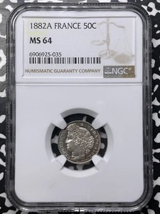 1882-A France 50 Centimes NGC MS64 Lot#G8893 Silver! Choice UNC! - Picture 1 of 3