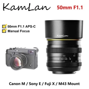 Lente de enfoque manual Kamlan 50 mm f1.1 APS-C para Canon EOS-M Sony E Fujifilm X M43 - Imagen 1 de 16