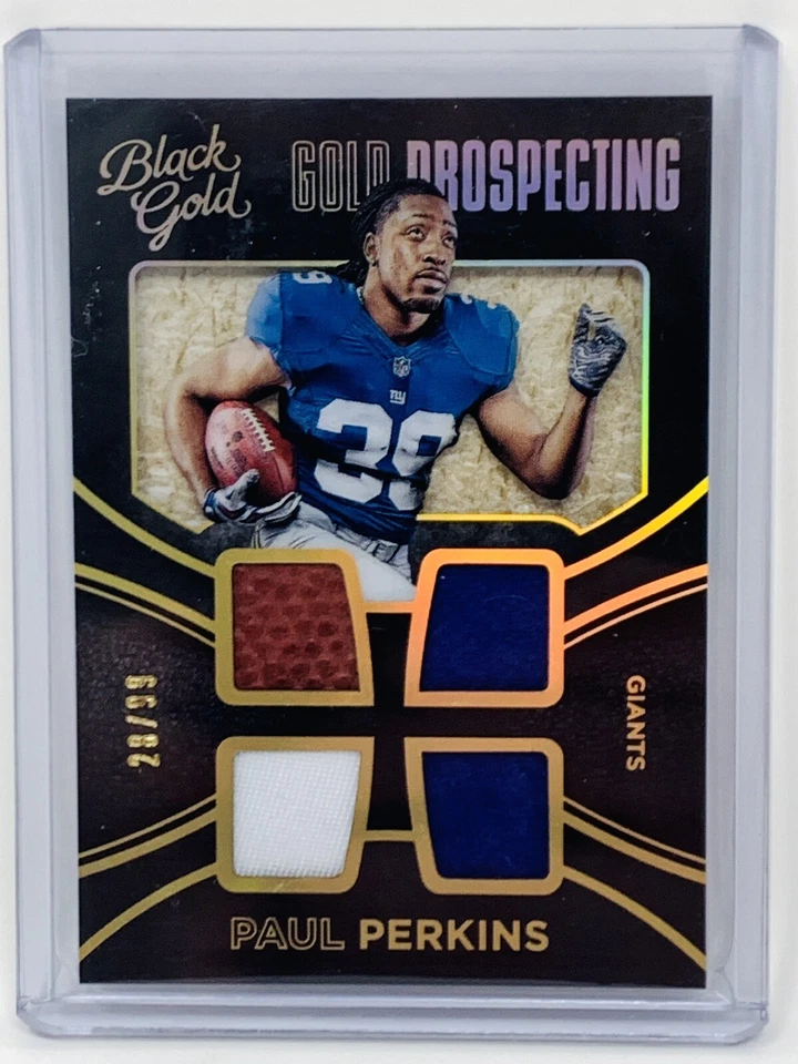 2016 Black Gold Football NFL ROOKIE CARD PAUL PERKINS RELIC QUAD PATCHES  #28/99 - Image 1 of 2