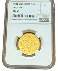 Singapore 1984 Gold 1/2 oz $5 NGC MS68 Phoenix - Picture 1 of 2