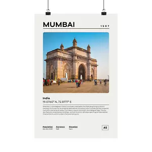 Mumbai Poster, Vintage Wall Art Print, Travel Gift Idea, Home Office Dorm Decor - Picture 1 of 12