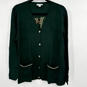 Cárdigan Suéter Susan Graver Para Mujer Grande Verde Estampado Trasero Botón Delantero - Imagen 1 de 8