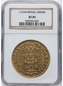 1725 M BRAZIL NGC XF 45 20000 REIS GOLD COIN DOBRAO JOAO V 53.78 GRAMS - Picture 1 of 2