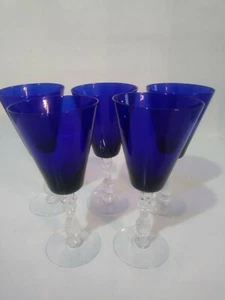 5 Vintage Morgantown Cobalt Plantation 7 1/2" WATER GOBLETs Exclusive!! - Picture 1 of 6