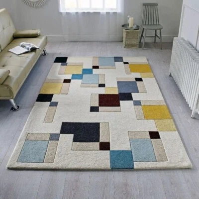 Geometric Abstract Design Hand Tufted New Zealand Wool Rug - Image 1 of 4