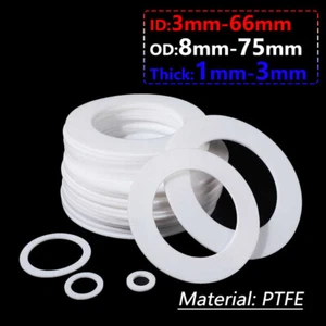 PTFE Flat Ring Washer Plastics Sealing Gaskets High Temp Thick 1mm 1.5mm 2mm 3mm - Picture 1 of 125