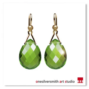 NEW . Pure Solid 18k 14k Gold Wishbone-Bail Parrot Quartz Designer Earrings - Picture 1 of 11