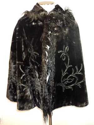 Antique Victorian 1890s Black  Beaded Soutache Velvet Cape Steam Punk Goth Witch - Image 1 of 4