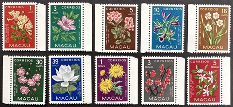 Macau 1953 Sc# 372-381 MNH OG Set of 10 Indigenous Flowers Cover