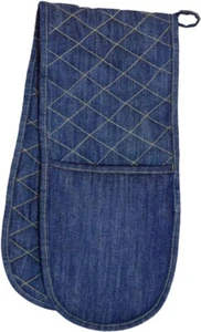 Double Oven Gloves Denim Padded Cotton Quilted Reusable Washable mitt Potholder - Picture 1 of 4