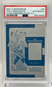 2021 Panini Contenders 60 Tua Tagovailoa Cyan Printing Plate 1/1 - PSA Authentic - Picture 1 of 9