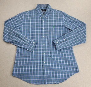Ralph Lauren Hemd Herren L blau kariert Knopfleiste Langarm Custom Fit grün Pony - Bild 1 von 7