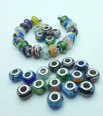 39 Ct. Lot 14mm×9mm Colorfull Glass Millefiori Style European Silver Core Beads - Image 1 of 3