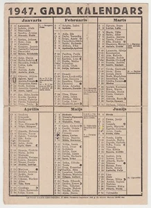 1946 URSS URSS Letonia calendario 1947 Gada Calendars Latvijas Valsts Izdevnieciba - Imagen 1 de 2