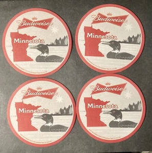 4 Unused 2013 Budweiser / Bud Light Minnesota State & Loon Coasters 4 In Total - Picture 1 of 4
