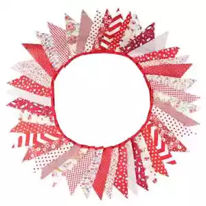 VINTAGE ROTES MUSTER STOFF BUNTING. HOCHZEITEN, PARTYS BLUMEN 42 PENNATENFAHNEN 12M - Bild 1 von 3