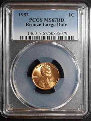 MS67RD 1982 Large Date Modern Lincoln Cent PCGS Graded & Slabbed #5079 - Image 1 of 4