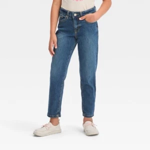 Girls' High-Rise Ankle Straight Jeans - Cat & Jack™ Dark Blue 7 - Picture 1 of 1
