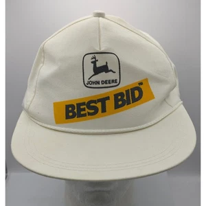 Vintage John Deere Best Bid White K-Products Stamped Snapback Hat Cap Farm - Picture 1 of 8